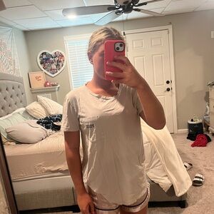 PINK Victoria's Secret Short Sleeve Tee Cotton Grey With Black Lettering